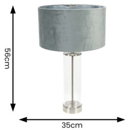 ValueLights Balan Chrome Glass LED Table Lamp with Grey and Chrome Velvet Lamp Shade - Size: 56 x 35 x 35cm - White - Wilko - thumbnail 5