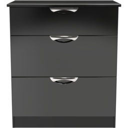Crowndale Camden 3 Drawer Black Gloss and Black Deep Chest of Drawers Ready Assembled - Black Gloss & Black - Wilko - thumbnail 4