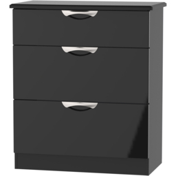 Crowndale Camden 3 Drawer Black Gloss and Black Deep Chest of Drawers Ready Assembled - Black Gloss & Black - Wilko - thumbnail 5