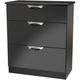 Crowndale Camden 3 Drawer Black Gloss and Black Deep Chest of Drawers Ready Assembled - Black Gloss & Black - Wilko - thumbnail 3