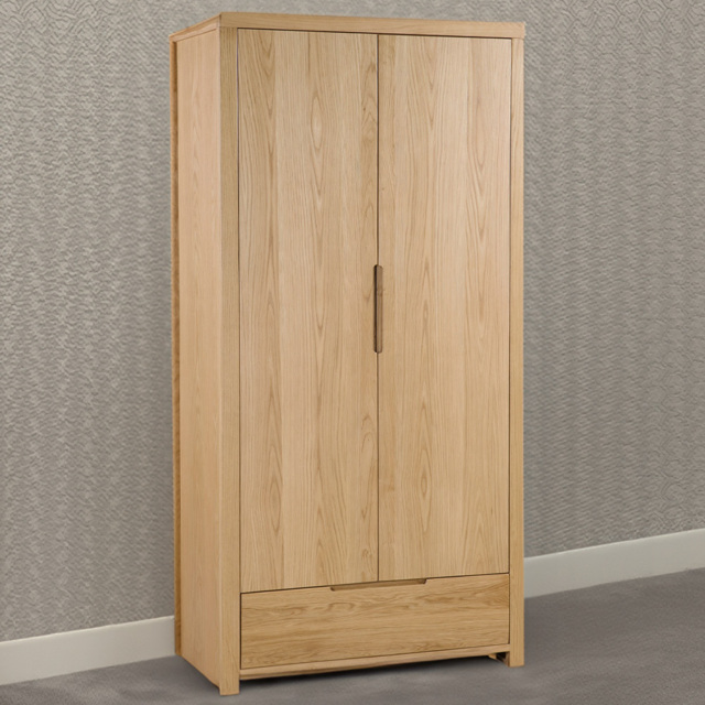 Julian Bowen Curve 2 Door Single Drawer Oak Wardrobe - Size: 2 Door, Single Drawer - Wood - Wilko - image 1