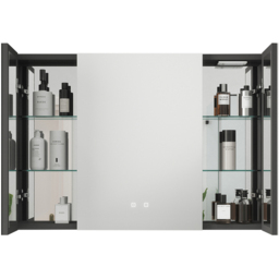 Sorrelis Boreal 3 Door Tunable LED Mirror Cabinet 70 x 105cm - Size: 105 x 70 x 13cm - Black - Wilko - thumbnail 4