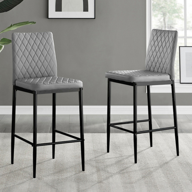 Furniturebox Valera Grey and Black Faux Leather Bar Stool Set of 2 - Wilko - image 1