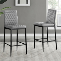 Furniturebox Valera Grey and Black Faux Leather Bar Stool Set of 2 - Wilko - thumbnail 1