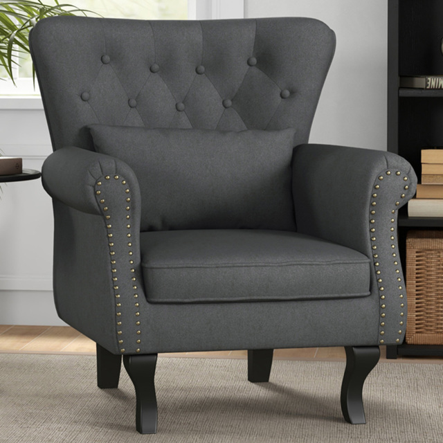 Portland Dark Grey Linen Chesterfield Accent Chair - Size: Single - Wilko - image 1