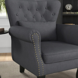 Portland Dark Grey Linen Chesterfield Accent Chair - Size: Single - Wilko - thumbnail 4