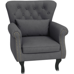 Portland Dark Grey Linen Chesterfield Accent Chair - Size: Single - Wilko - thumbnail 3