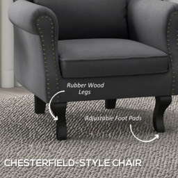 Portland Dark Grey Linen Chesterfield Accent Chair - Size: Single - Wilko - thumbnail 7