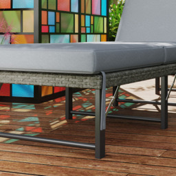 Outsunny Grey Cushion Rattan Adjustable Back Folding Sun Lounger - Size: 30 x 60 x 198cm - Wilko - thumbnail 4