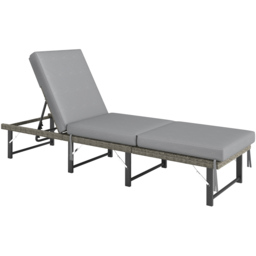 Outsunny Grey Cushion Rattan Adjustable Back Folding Sun Lounger - Size: 30 x 60 x 198cm - Wilko - thumbnail 3