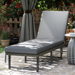 Outsunny Grey Cushion Rattan Adjustable Back Folding Sun Lounger - Size: 30 x 60 x 198cm - Wilko - thumbnail 1