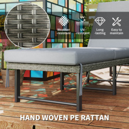 Outsunny Grey Cushion Rattan Adjustable Back Folding Sun Lounger - Size: 30 x 60 x 198cm - Wilko - thumbnail 7