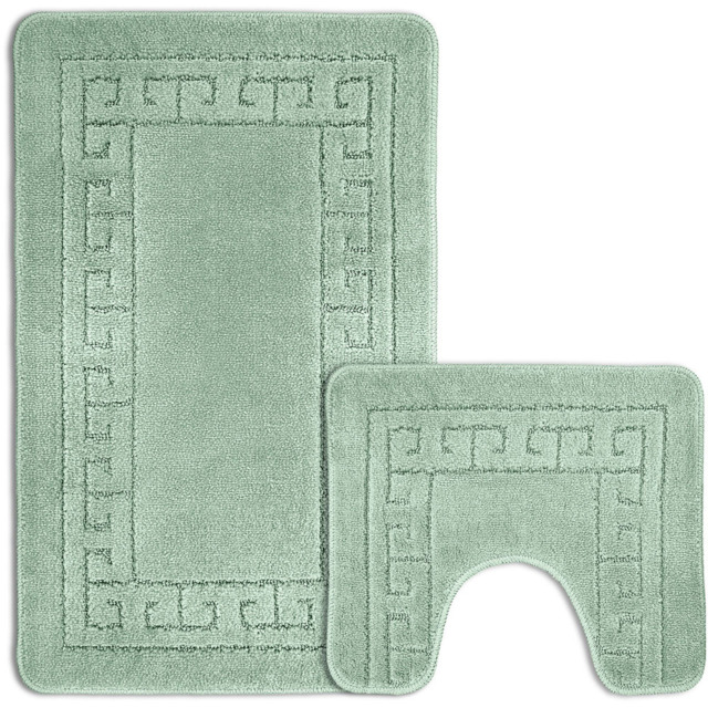Velosso Greek Key Sage Bath Mat Set - Green - Wilko