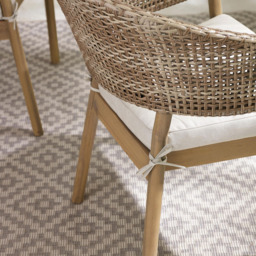 Furniturebox Metz Set of 2 Cream Wood and Wicker Outdoor Dining Chairs with Cushion - Brown - Wilko - thumbnail 5