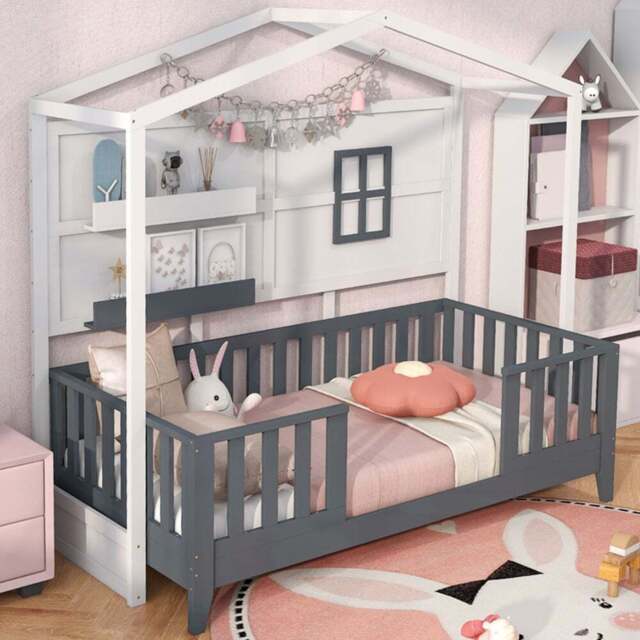 Costway Montessori Single White Kids Wooden House Bed - Multi - Wilko - image 1