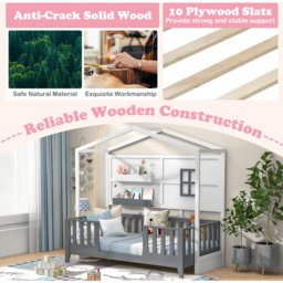 Costway Montessori Single White Kids Wooden House Bed - Multi - Wilko - thumbnail 7