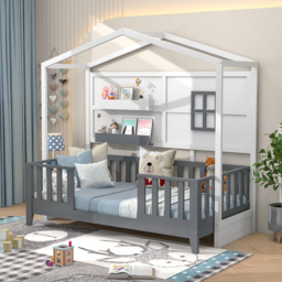 Costway Montessori Single White Kids Wooden House Bed - Multi - Wilko - thumbnail 5