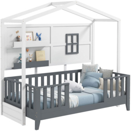 Costway Montessori Single White Kids Wooden House Bed - Multi - Wilko - thumbnail 3
