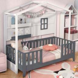 Costway Montessori Single White Kids Wooden House Bed - Multi - Wilko