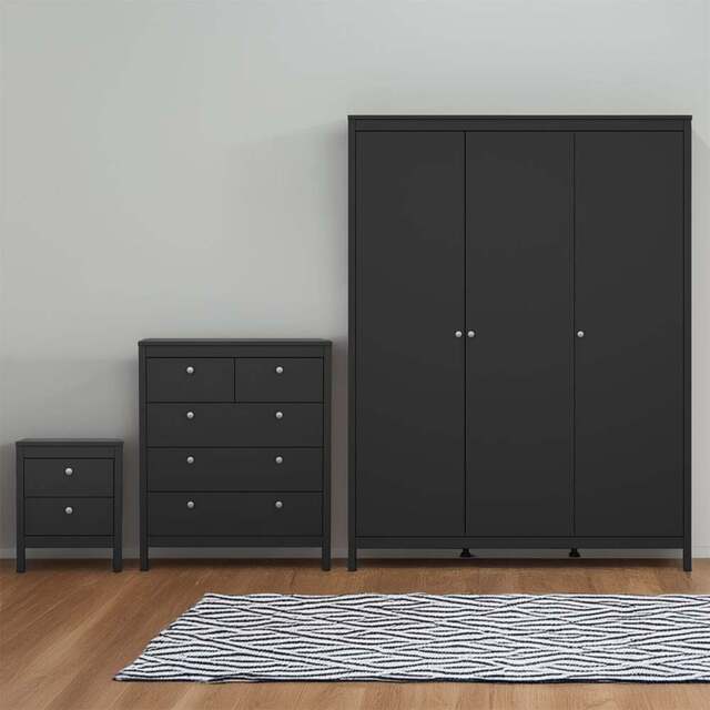 Florence Madrid Matt Black 3 Piece Bedroom Furniture Set - Furniture To Go - Wilko - image 1