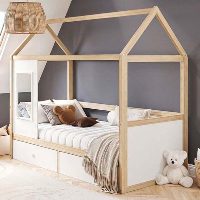 Flair Ted White Wooden Play House Bed Frame with Storage - Size: Single - Wilko - image 1