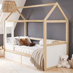 Flair Ted White Wooden Play House Bed Frame with Storage - Size: Single - Wilko