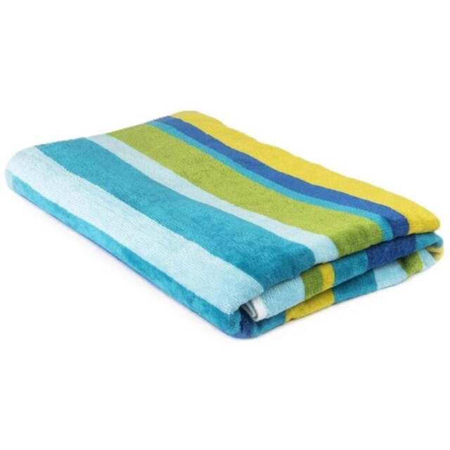 Allure Bath Fashions Velour Supersoft Blue Stripe Beach Towel - Size: 70 x 140cm - Wilko - image 1