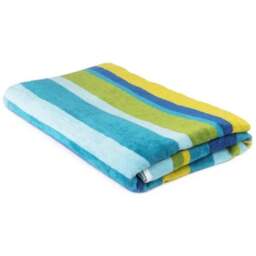 Allure Bath Fashions Velour Supersoft Blue Stripe Beach Towel - Size: 70 x 140cm - Wilko - thumbnail 1