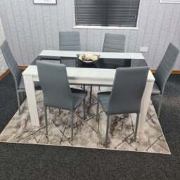 Kosy Koala 6 Seater Faux Leather Dining Set Black White and Grey - White Black - Portland - Wilko - thumbnail 1