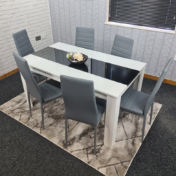Kosy Koala 6 Seater Faux Leather Dining Set Black White and Grey - White Black - Portland - Wilko - thumbnail 7