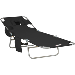 Outsunny Black 5 Level Adjustable Folding Sun Lounger with Reading Hole - Size: 72 x 11 x 57cm - Wilko - thumbnail 3