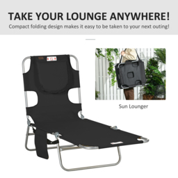 Outsunny Black 5 Level Adjustable Folding Sun Lounger with Reading Hole - Size: 72 x 11 x 57cm - Wilko - thumbnail 6
