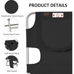 Outsunny Black 5 Level Adjustable Folding Sun Lounger with Reading Hole - Size: 72 x 11 x 57cm - Wilko - thumbnail 7