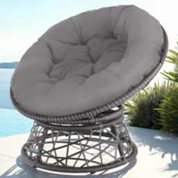 tectake Gargano Grey Polyrattan Rattan Rotatable Garden Chair with Round Cushion - Size: 80.5 x 80 x 92cm - Wilko - thumbnail 1