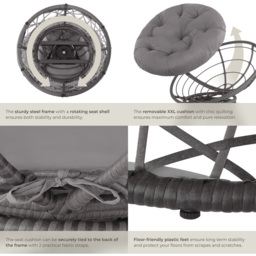 tectake Gargano Grey Polyrattan Rattan Rotatable Garden Chair with Round Cushion - Size: 80.5 x 80 x 92cm - Wilko - thumbnail 6