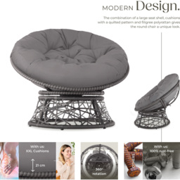 tectake Gargano Grey Polyrattan Rattan Rotatable Garden Chair with Round Cushion - Size: 80.5 x 80 x 92cm - Wilko - thumbnail 4