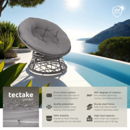 tectake Gargano Grey Polyrattan Rattan Rotatable Garden Chair with Round Cushion - Size: 80.5 x 80 x 92cm - Wilko - thumbnail 7