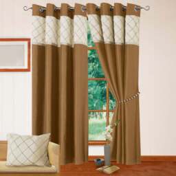 Intimates Natasha Latte and Cream Eyelet Curtains 229 x 183cm - Size: W 229 x D 183cm - Wilko - thumbnail 1