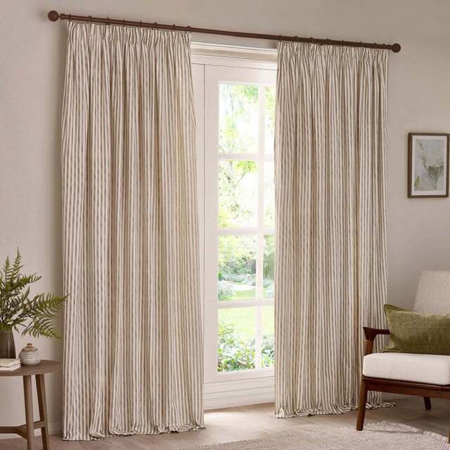 Yard Hebden Cream Striped Cotton Pencil Pleat Curtains 229 x 229cm - Wilko - image 1