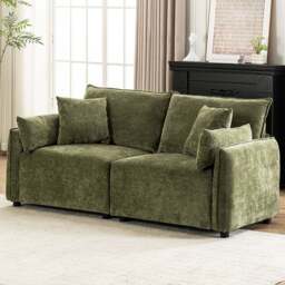Living and Home 2 Seater Sofa Green Chenille with Throw Pillows - Wilko - thumbnail 1