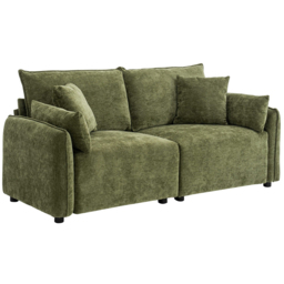 Living and Home 2 Seater Sofa Green Chenille with Throw Pillows - Wilko - thumbnail 3