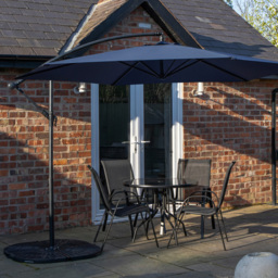 Samuel Alexander 4 Seater Glass Top Stackable Dining Set with Blue Banana Parasol and Base - Black - Wilko - thumbnail 1