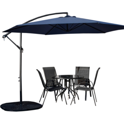 Samuel Alexander 4 Seater Glass Top Stackable Dining Set with Blue Banana Parasol and Base - Black - Wilko - thumbnail 3