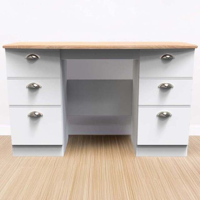 Crowndale Victoria 6 Drawer White Ash and Oak Computer Desk - Size: 41.5 x 127.5 x 79.5cm - Wilko - image 1