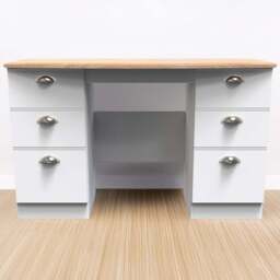 Crowndale Victoria 6 Drawer White Ash and Oak Computer Desk - Size: 41.5 x 127.5 x 79.5cm - Wilko