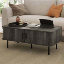 HOMCOM 2 Door Grey Coffee Table with Sliding Doors - Size: 40 x 55 x 100cm - Wilko