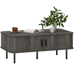 HOMCOM 2 Door Grey Coffee Table with Sliding Doors - Size: 40 x 55 x 100cm - Wilko - thumbnail 3