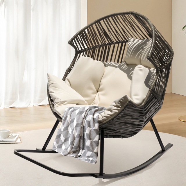 Obasyhig Oversized Grey PE Rattan Rocking Chair with Thick Cushion - Size: 88 x 70 x 45cm - Wilko - image 1