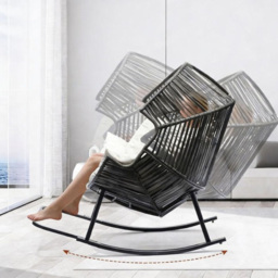 Obasyhig Oversized Grey PE Rattan Rocking Chair with Thick Cushion - Size: 88 x 70 x 45cm - Wilko - thumbnail 5