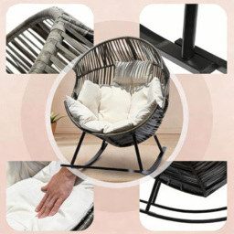 Obasyhig Oversized Grey PE Rattan Rocking Chair with Thick Cushion - Size: 88 x 70 x 45cm - Wilko - thumbnail 6